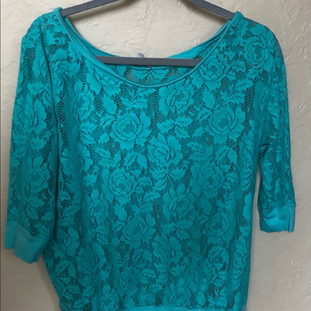 Dark Mint Colored Floral 3/4 Sleeve Blouse
